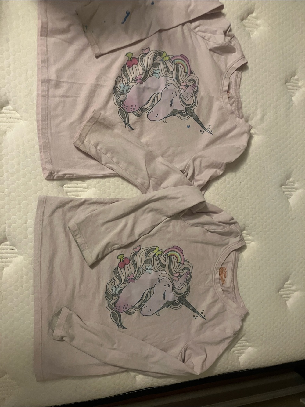 Cat & Jack Light Pink Long-Sleeve Unicorn Tees - Set of 2 play condition